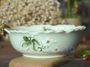 Bát tô hoa nhỏ men ngọc vẽ hoa Bưởi trắng, đường kính 20cm