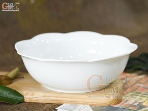 Bát tô hoa men trắng, đường kính 18cm