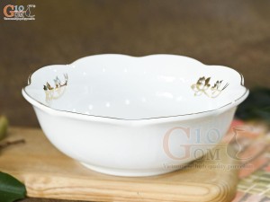 Bát tô hoa men trắng hoa Sen vàng kim, đường kính 20cm