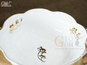 Bát tô hoa men trắng hoa Sen vàng kim, đường kính 20cm