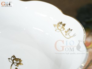 Bát tô hoa men trắng hoa Sen vàng kim, đường kính 20cm