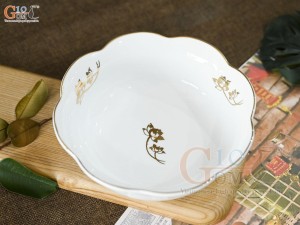 Bát tô hoa men trắng hoa Sen vàng kim, đường kính 20cm
