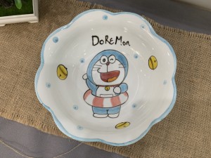 Bát tô hoa men trắng vẽ Doremon, đường kính 20cm