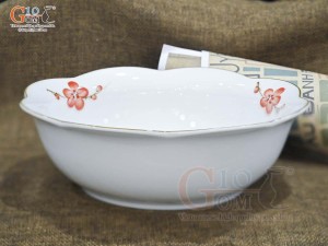 Bát tô hoa men trắng vẽ hoa Đào đỏ, đường kính 22cm