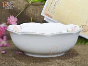Bát tô hoa men trắng vẽ hoa Đào hồng, đường kính 22cm