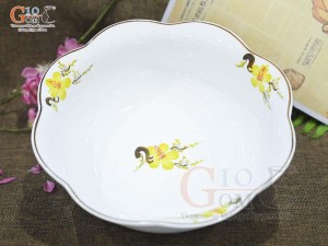 Bát tô hoa men trắng vẽ hoa Mai vàng, đường kính 22cm