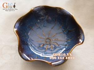 Bát tô hoa sâu men hỏa biến xanh đá, đường kính 19cm