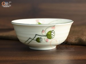Bát tô loe men kem vẽ đài Sen, đường kính 16cm