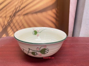 Bát tô loe men kem vẽ đài Sen, đường kính 16cm