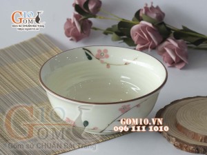 Bát tô loe men kem vẽ hoa Đào phai, đường kính 16cm