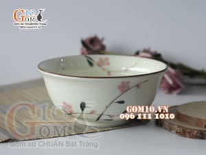 Bát tô loe men kem vẽ hoa Đào phai, đường kính 19cm