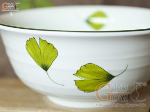 Bát tô loe men kem vẽ lá Như Ý, đường kính 16cm