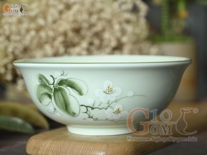 Bát tô loe men ngọc vẽ hoa Bưởi trắng, đường kính 18cm