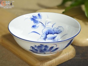 Bát tô loe men trắng vẽ hoa sen tràm, đường kính 16cm