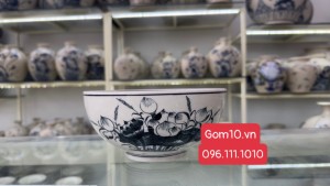 Bát tô men bóng họa tiết hoa sen, đường kính 17cm