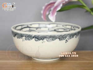 Bát tô men cổ vẽ cá đàn, đường kính 16cm