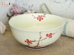Bát tô men kem vẽ hoa Đào đỏ, đường kính 16cm