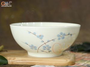 Bát tô men kem vẽ hoa Đào xanh, đường kính 20cm