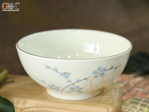 Bát tô men kem vẽ hoa Đào xanh, đường kính 16cm