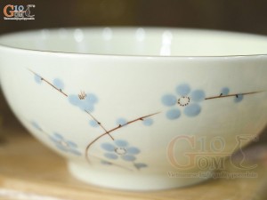 Bát tô men kem vẽ hoa Đào xanh, đường kính 16cm