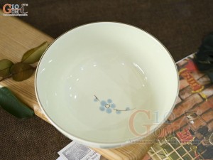 Bát tô men kem vẽ hoa Đào xanh, đường kính 16cm