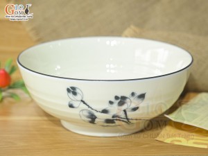 Bát tô men kem vẽ hoa Sen đen, đường kính 20cm
