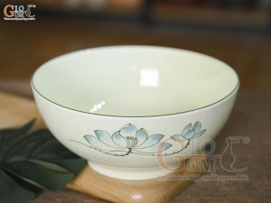 Bát tô men kem vẽ hoa Sen xanh, đường kính 16cm