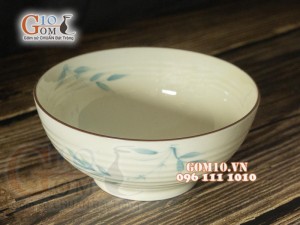 Bát tô men kem vẽ trúc xanh, đường kính 18cm