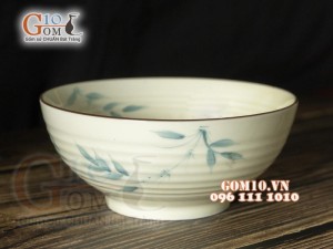 Bát tô men kem vẽ trúc xanh, đường kính 16cm