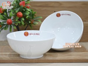 Bát tô men men trắng in logo Bún Cá Phúc