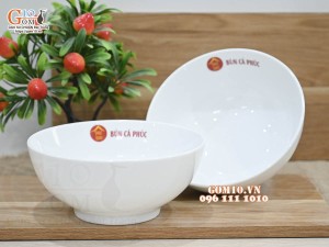 Bát tô men men trắng in logo Bún Cá Phúc