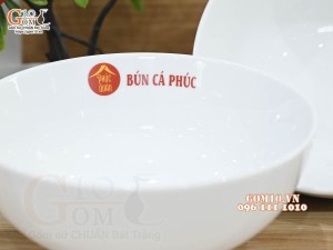 Bát tô men men trắng in logo Bún Cá Phúc