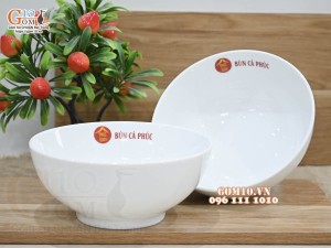 Bát tô men men trắng in logo Bún Cá Phúc