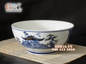 Bát tô men trắng vẽ cảnh Hà Nội, đường kính 20cm