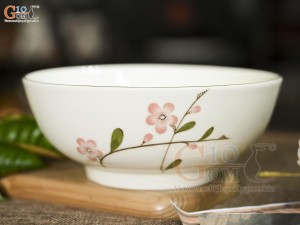 Bát tô men kem vẽ hoa Đào hồng, đường kính 18cm