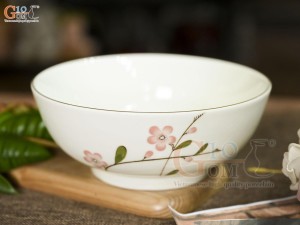Bát tô men kem vẽ hoa Đào hồng, đường kính 20cm