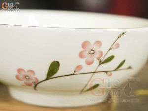 Bát tô men kem vẽ hoa Đào hồng, đường kính 20cm