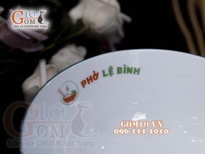 Bát tô men trắng vẽ Sen xanh, in logo thương hiệu