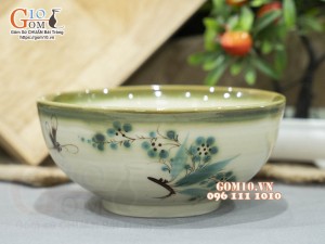 Bát tô men vuốt vẽ tre xanh, đường kính 18cm