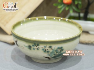 Bát tô men vuốt vẽ tre xanh, đường kính 18cm