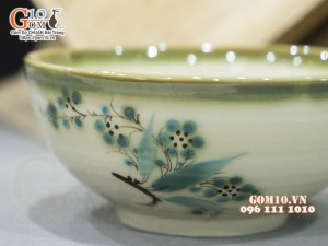 Bát tô men vuốt vẽ tre xanh, đường kính 18cm