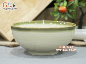 Bát tô men vuốt vẽ tre xanh, đường kính 18cm