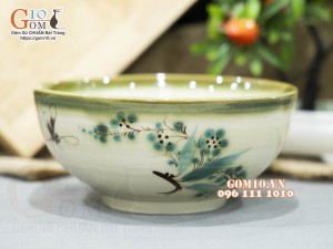 Bát tô men vuốt vẽ tre xanh, đường kính 18cm