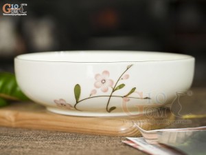 Bát tô nhật men kem vẽ hoa Đào hồng, đường kính 20cm