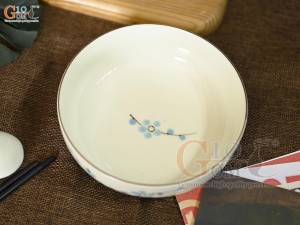 Bát tô nhật men kem vẽ hoa Đào xanh, đường kính 16cm