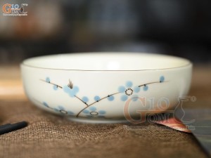 Bát tô nhật men kem vẽ hoa Đào xanh, đường kính 16cm
