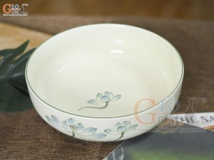 Bát tô nhật men kem vẽ hoa Sen xanh, đường kính 18cm