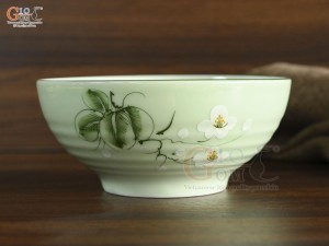 Bát tô nông dáng khum men ngọc vẽ hoa Bưởi trắng, đường kính 16cm