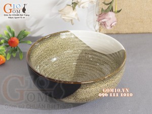 Bát tô nông men hỏa biến gấm vàng Cát Tường, đường kính 20cm