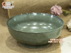 Bát tô nông men hỏa biến xanh ngọc cổ, 19cm